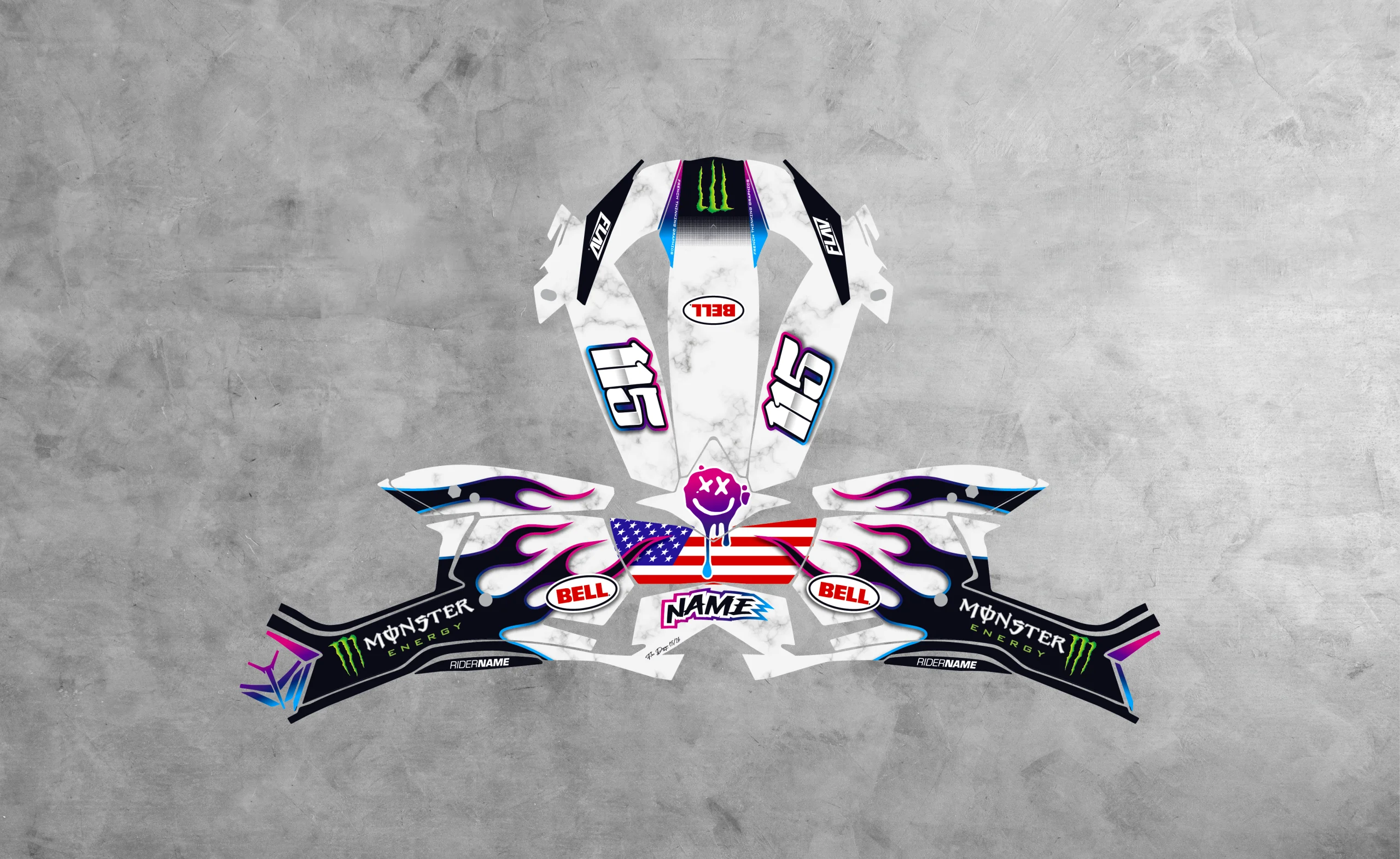 KIT DÉCO CASQUE SEMI-PERSONNALISÉ BELL MOTO 10 MONSTER ENERGY MARBLE WHITE